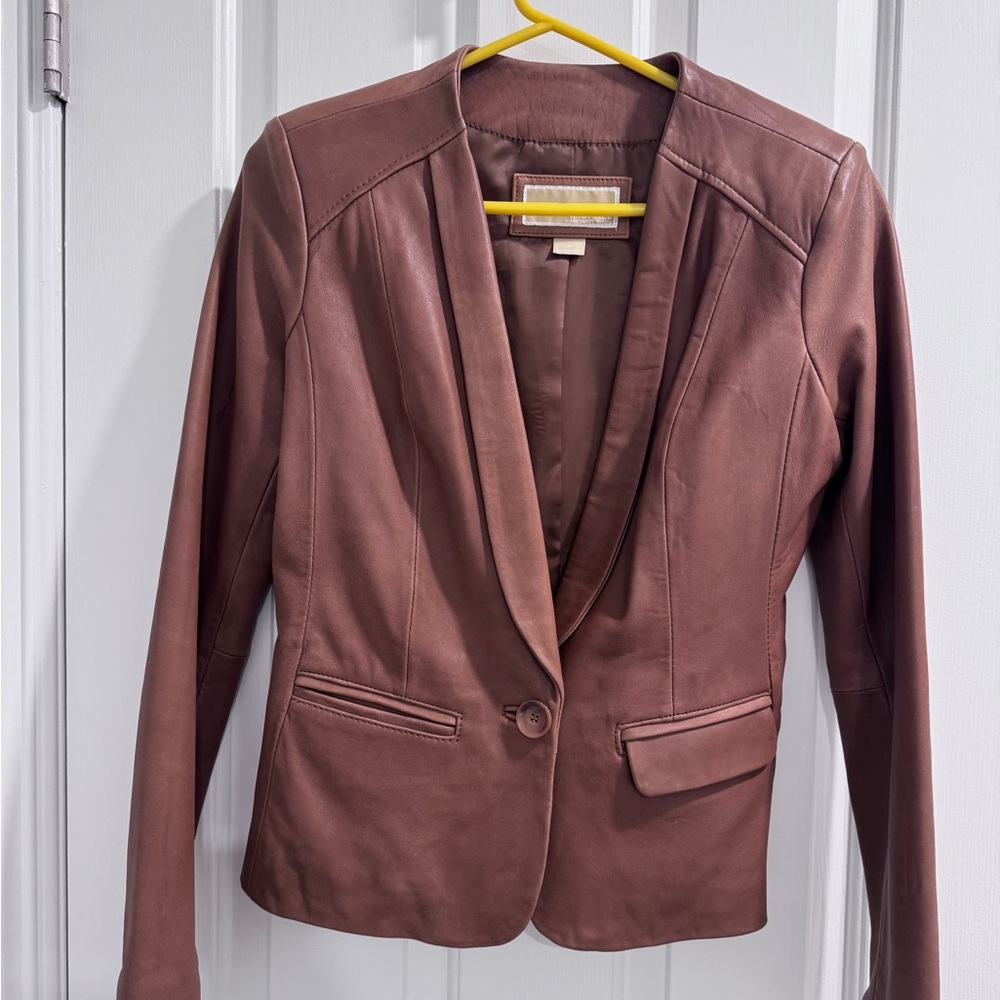 MICHAEL Michael Kors Chocolate Brown Leather Jacket